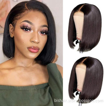 Brazil 4x4 real person straight hair Bob front lace wig is suitable for women without glue short wave straight hair 150% density